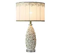 GWJKG Hand Twisted Flower Lamp,White Rose Ceramic Desk Bedroom Study Office Bedside Lamp Table Lamps for Living Room