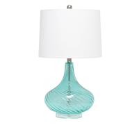 GWJKG Lampe Verre Moderne 24 Pouces avec Un Abat-Jour en Lin Blanc pour Chambre, décoration Table de Nuit adaptée Salon, dortoir, au Bureau, (Bleu ondulé)