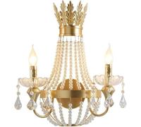 GWJKG Mid Century Vintage Gold French Country Pearl Decor 2-Light Antique Wall Lightture with E12 Base for Bedroom Farmhouse Living Dining Room Halway