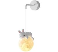 GWJKG Nordic Dimmable Murce câblé 3D Prince Lune Moon de Chambre Mur Light Cute Cartoon Animaux Rabbit White Bedside Wall Lampe pour garçons Girls Room Enfants Nursery Plat Playal with G9 Base