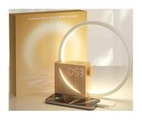 GWJKG numérique Lever Soleil, lumière du réveil Progressive, Fonction dimmable, Snooze, Doubles horloges, pour Les dormeurs Lourds (Nouveau Grain de Bois)