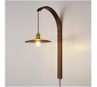 GWJKG Rustique Vintage Wood Murce Sronce Plug-in Light Amber Glass Shade Mur Wall Lampe avec / E27 Base for Bedroom Living Room Halleway Study Nursery