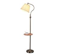 GWJKG Standing Corner Iron Lamp with Wood Table Adjustable Fabric Lampshade Light Bedroom Study Floor Lamps for Living Room Color Bronze Size 26*