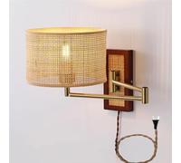 GWJKG tissé à la Main Sinde Murne Ferme de rotin roteur Swatt Bran Mur Vintage Mid Century Wall Lamp Plug-in avec / E27 Base for Bedroom Bedside Living Room Drack