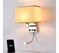 GWJKG Wall Sconce Fabric/Iron Wall Lamp with USB Charging Connector, Wall Light with Eye Protection LED Reading Light, with 5-Hole Plug, Bedroom Bedside Lamp with, Waterproof