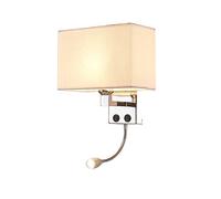 GWJKG Wall Sconce Fabric/Iron Wall Lamp with USB Charging Connector, Wall Light with Eye Protection LED Reading Light, with 5-Hole Plug, Bedroom Bedside Lamp with, Waterproof