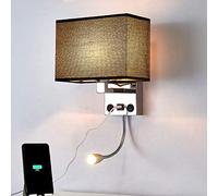GWJKG Wall Sconce Fabric/Iron Wall Lamp with USB Charging Connector, Wall Light with Eye Protection LED Reading Light, with 5-Hole Plug, Bedroom Bedside Lamp with, Waterproof