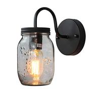 GWJKG Wall Sconce Industrial Vintage Wall Lamp Rust Metal Glass Shade Lantern Wall Light Fixture Black SocnceCountry Retro Lighting Fitting for Living Room Restaurant Bar Café Waterpr