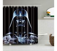 gwregdfbcv Personnages Star Wars sur Fond Noir Rideau de Douche Salle de Bain Tissu résistant à la moisissure Accessoires de Salle de Bain créatif avec 12 Crochets 180X180CM