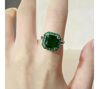 GWSGSFAS Bague élégante en cuivre pour Femme avec Incrustation de zircone cubique teintée d'émeraude - Argent - réglable