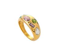 GWSGSFAS Bague en Acier Inoxydable avec Diamants et zircone cubique colorée pour Femme, étanche, Texture moulée, Bijoux Tendance, Cadeau, 7 Or