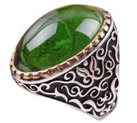 GWSGSFAS Bague Homme en Argent Vieilli sculptée avec émeraude Naturelle rétro - R1562-10