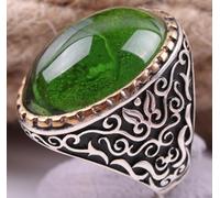 GWSGSFAS Bague Homme en Argent Vieilli sculptée avec émeraude Naturelle rétro - R1562-7