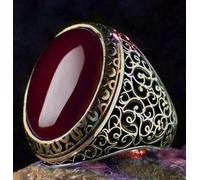 GWSGSFAS Bague Homme rétro en Argent sculpté avec émeraude Naturelle et Totem - Rouge - 13