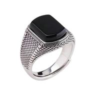 GWSGSFAS Bague rétro en agate noire pour homme, personnalité tendance, style cool, large index, bague haut de gamme, vieille bague ouverte, Adjustable opening, Métal, Zircone cubique
