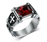 GWSGSFAS Bague tendance créative délicate compacte avec pierres précieuses rouges motif croix rétro pour homme, 11, Métal, Zircone cubique