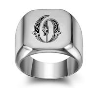 GWSGSFAS Bague tendance en acier titane avec 26 lettres anglaises pour homme Style rétro punk carré lisse 18 mm, 5, Métal, Zircone cubique