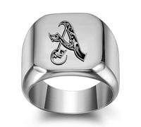 GWSGSFAS Bague tendance en acier titane avec 26 lettres anglaises pour homme Style rétro punk carré lisse 18 mm, 5, Métal, Zircone cubique