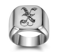 GWSGSFAS Bague tendance en acier titane avec 26 lettres anglaises pour homme Style rétro punk carré lisse 18 mm, 7, Métal, Zircone cubique