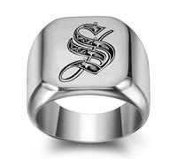 GWSGSFAS Bague tendance en acier titane avec 26 lettres anglaises pour homme Style rétro punk carré lisse 18 mm, 11, Métal, Zircone cubique