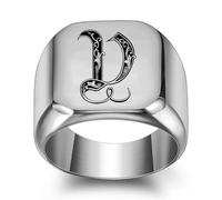 GWSGSFAS Bague tendance en acier titane avec 26 lettres anglaises pour homme Style rétro punk carré lisse 18 mm, 10, Métal, Zircone cubique