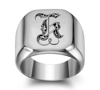 GWSGSFAS Bague tendance en acier titane avec 26 lettres anglaises pour homme Style rétro punk carré lisse 18 mm, 13, Métal, Zircone cubique