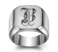 GWSGSFAS Bague tendance en acier titane avec 26 lettres anglaises pour homme Style rétro punk carré lisse 18 mm, 15, Métal, Zircone cubique