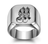GWSGSFAS Bague tendance en acier titane avec 26 lettres anglaises pour homme Style rétro punk carré lisse 18 mm, 11, Métal, Zircone cubique