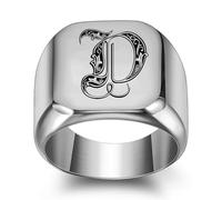 GWSGSFAS Bague tendance en acier titane avec 26 lettres anglaises pour homme Style rétro punk carré lisse 18 mm, 13, Métal, Zircone cubique