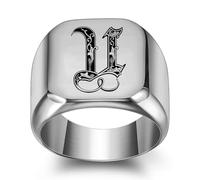 GWSGSFAS Bague tendance en acier titane avec 26 lettres anglaises pour homme Style rétro punk carré lisse 18 mm, 14, Métal, Zircone cubique