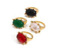 GWSGSFAS Bague Vintage de Luxe en Acier Inoxydable plaqué Or 18 carats avec Pierres précieuses Naturelles ovales, étanche, Bijoux pour Femmes, Cadeau de fête, Ensemble de 7 à 4 pièces