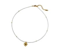 GWSGSFAS Collier de perles en forme de cœur tendance et léger pour femme, Métal, Zircone cubique