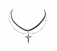 GWSGSFAS Collier ras du cou en cuir noir avec pendentif croix, style punk, gland, empilé avec accessoires design - noir
