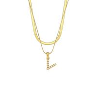 GWSGSFAS Double chaîne pendentif perle Hip Hop clavicule chaîne 26 lettres anglaises bijoux pendentif bijoux, Métal, Zircone cubique