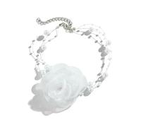 GWSGSFAS Élégant collier de clavicule avec grande rose blanche pour femme, collier ras du cou avec perles d'imitation - Bijoux de cou esthétiques - Couleur blanche