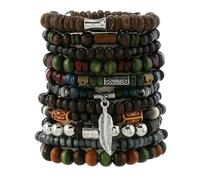 GWSGSFAS Lot de 10 bracelets vintage bohème pour homme - Tendance et élégant - Motif feuilles - Accessoire pour bijoux tendance et durables - Cadeau - estampage à chaud