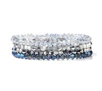GWSGSFAS Lot de 4 bracelets élastiques en perles de cristal brillantes de style bohème coloré à facettes pour femme, 19cm