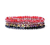 GWSGSFAS Lot de 4 bracelets élastiques en perles de cristal brillantes de style bohème coloré à facettes pour femme, 19cm