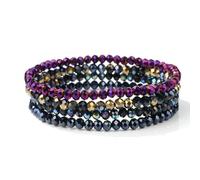 GWSGSFAS Lot de 4 bracelets en cristal pour femmes et filles - Bracelet en perles en pierre naturelle - Gris, rose, blanc, bleu - Bijoux tendance, 19cm