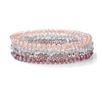 GWSGSFAS Lot de 4 bracelets en cristal pour femmes et filles - Bracelet en perles en pierre naturelle - Gris, rose, blanc, bleu - Bijoux tendance, 19cm
