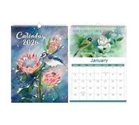 Gwtdtoad 2026 Calendrier Mural Oiseaux - Calendrier 12 Mois à Reliure Oiseaux Fleuris,Décorations Artistiques pour Amoureux de la Nature Chambre Cuisine Salon Bureau