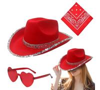 Gwtdtoad Chapeau de cow-girl Sequin, chapeau de cow-girl sur le thème du carnaval - Headgear élégant avec bandana et lunettes pour la réunion de congé de carnaval de mariage de costumes