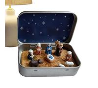 Gwtdtoad Mini crèche de poche de Noël dans une boîte en métal - Figurine miniature en résine - Décoration de scène Bethléem - Religieuse Sainte Famille Jésus - Décoration pour bureau