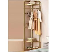 GWWBD Porte-manteau en métal avec rangement sur pied arbre avec 4 crochets de suspension autonome avec étagères et panier en métal pour entrée (couleur : doré C)