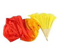 Gwxevce New Colorful Belly Dance Bambou Longs Fans de Soie Veil 4 Couleurs Main Soie Fan Jaune + Orange + Rouge
