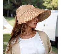Gwy195 Chapeau de paille à large bord avec dessus ouvert pour femme, beige, Taille unique