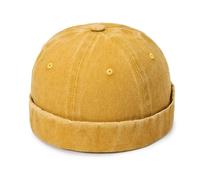 Gwy209 Casquette unisexe en denim délavé avec revers roulé, jaune, Taille unique