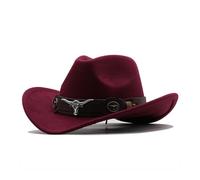 Gwy256 Chapeau de cowboy western classique à large bord pour femme et homme, bordeaux, M