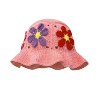 Gwy268 Chapeau cloche en crochet pour femme fait à la main avec motif floral et élastique mignon pour les vacances et les voyages, 1 pièce., Taille unique