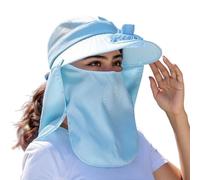 Gwy371 Chapeau de soleil à large bord pour femme avec visière pour queue de cheval et cou détachable, bleu ciel, Taille unique